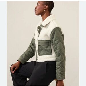 Athleta Olive White Fleece Hybrid Jacket NWT XL TALL